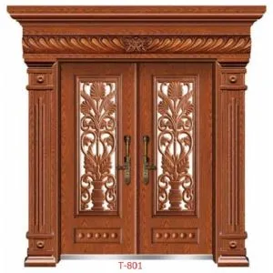 Large Glass Flower Design Copper Door